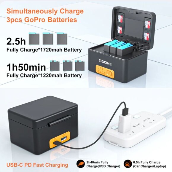 Sealed! ZGCINE PS-G10 GoPro Charging Case 10/9/8/7/6/5 Battery 3 Charging Slots - Picture 8 of 11